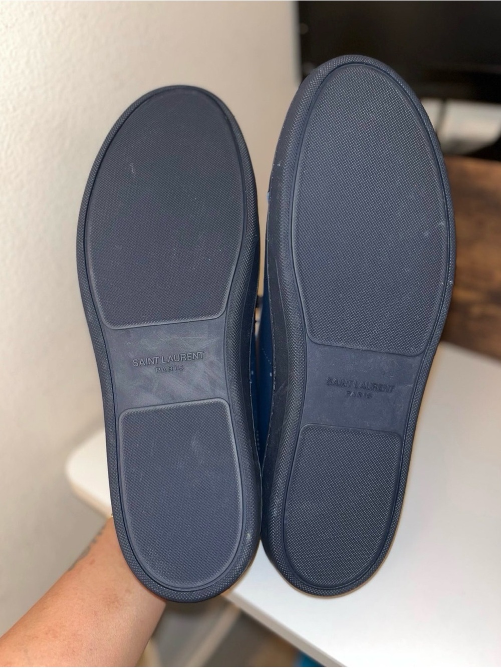 Saint Laurent Sl/01 Leather Low Trainer Sneakers Slim Navy Blue sz 46 - Picture 5 of 5